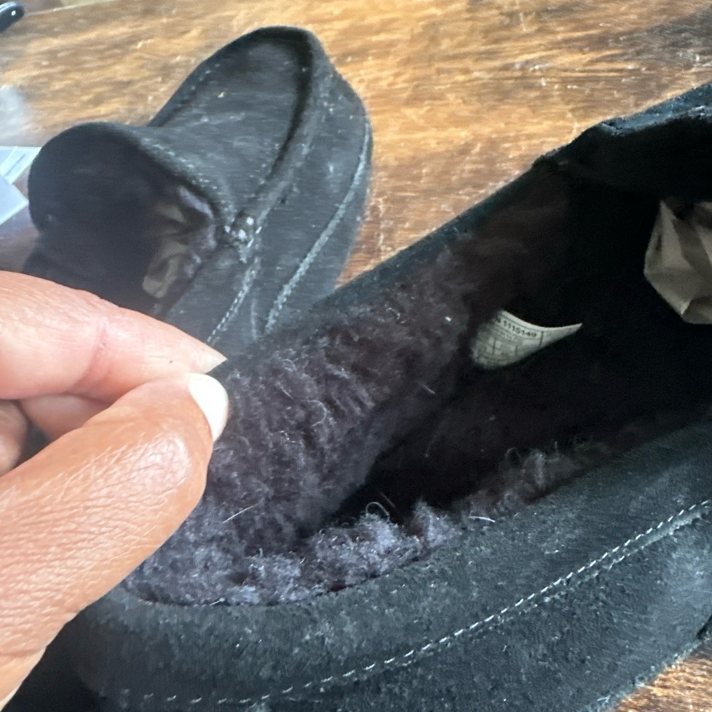 UGG Men Ascot Fur Slippers Sz 12 Wool Lined Leather Moccasin Shoes Black Suede‎ - Picture 8 of 10